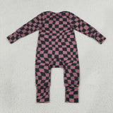 LR3115 baby checkered long sleeve zipper romper