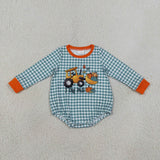 Matching boys tractor pumpkin plaid long sleeve clothing embroidery