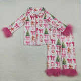 Matching winter Christmas bow clothing  adult kids furry pajamas