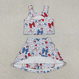 GSD2151 girls July Fourth bow skirt outfits yoga