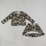 GLD1620 Girls camo long sleeve scalloped skirt Outfits