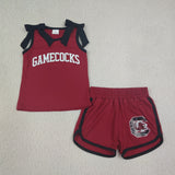 GSSO3835 girls GAMECOCKS red black bow sleeveless shorts outfits vinyl
