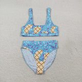 S0577 Adult women blue Ice cream Sprinkle waffles swimsuit