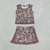 GSD4231 girls camo sleeveless skirt outfits yoga