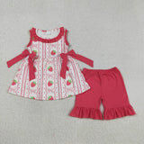 Matching Baby girls strawberry red bow romper outfits