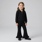 GLP3489 Girls solid black zipper long sleeve pant outfits sweatshirt material