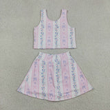 GSD2216 baby girls flower bow sleeveless skirt Outfits yoga