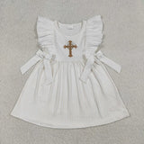Matching Baby girls Easter crossing bow clothing embroidery