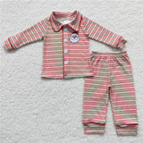 Family Matching Christmas embroidery Santa red striped adult and kids pajamas