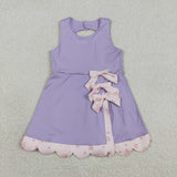GSD3317 girls purple sleeveless bow scalloped dress yoga