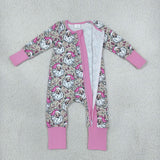 LR3305 baby girls Christmas Santa leopard long sleeve zipper romper