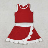 GSD4016 baby girls red white sleeveless scalloped skirt Outfits yoga