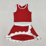 GSD4016 baby girls red white sleeveless scalloped skirt Outfits yoga