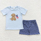 Matching Baby boys July Fourth short sleeve  outfits embroidery