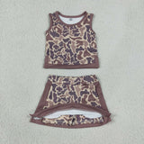 GSD4231 girls camo sleeveless skirt outfits yoga