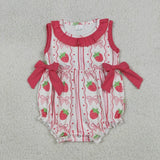 Matching Baby girls strawberry red bow romper outfits