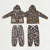 Matching boys button long-sleeved  long sleeve pocket outfits