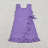 GSD3036 girls solid purple sleeveless bow floral Dress yoga
