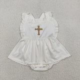 Matching Baby girls Easter crossing bow clothing embroidery