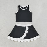 GSD4029 baby girls black white sleeveless scalloped skirt Outfits yoga