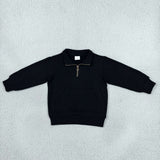 GLP3489 Girls solid black zipper long sleeve pant outfits sweatshirt material