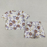 Matching Baby girls team short sleeve scalloped shorts outfits