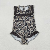 Matching Baby girls camo floral sleeveless Swimsuits