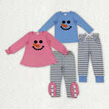 Matching Baby girls boys Christmas snowman stripe red clothing embroidery