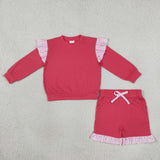Matching Baby girls solid long sleeve ruffle outfits cotton