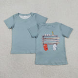 BT1762 baby boys baseball hat blue green short sleeve shirt top