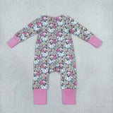 LR3305 baby girls Christmas Santa leopard long sleeve zipper romper