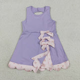 GSD3317 girls purple sleeveless bow scalloped dress yoga