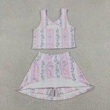 GSD2216 baby girls flower bow sleeveless skirt Outfits yoga