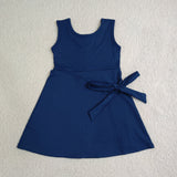 GSD3880 girls solid navy bow sleeveless dress yoga