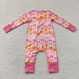 LR2567 baby girls bow long sleeve zipper rose floral romper