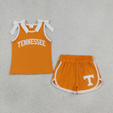 GSSO3829 girls TENNESSEE orange white bow sleeveless shorts outfits vinyl
