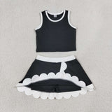 GSD4029 baby girls black white sleeveless scalloped skirt Outfits yoga