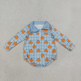 LR3201 baby boys fall pumpkin zipper plaid romper