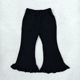 GLP3489 Girls solid black zipper long sleeve pant outfits sweatshirt material