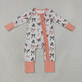 LR3078 baby girls Halloween long sleeve orange floral zipper romper