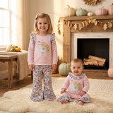 Matching girls Thanksgiving turkey long sleeve flower clothing embroidery