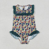 Matching Baby girls camo floral sleeveless Swimsuits