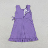GSD3036 girls solid purple sleeveless bow floral Dress yoga