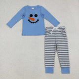 Matching Baby girls boys Christmas snowman stripe red clothing embroidery