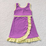 GSD4147 girls yellow purple sleeveless floral dress yoga