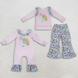 Matching girls Thanksgiving turkey long sleeve flower clothing embroidery