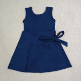 GSD3880 girls solid navy bow sleeveless dress yoga