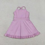 S0712 Baby girls solid purple yoga dress swimsuits