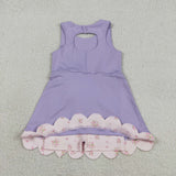 GSD3317 girls purple sleeveless bow scalloped dress yoga