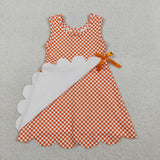 Matching Baby girls blue orange checkered sleeveless bow scalloped dress yoga